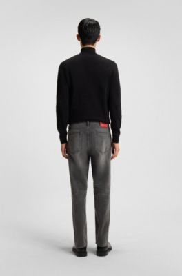 Tapered-fit jeans in grey denim with used effects , Grey