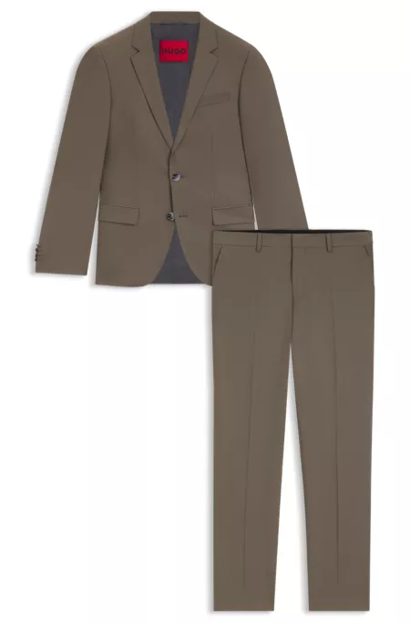 Two-piece slim-fit suit in wool-blend poplin
