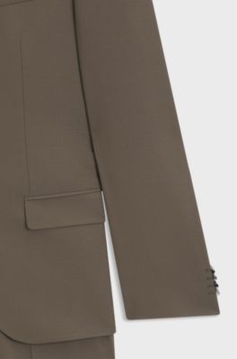 Two-piece slim-fit suit in wool-blend poplin, Brown