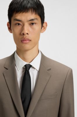 Two-piece slim-fit suit in wool-blend poplin, Brown