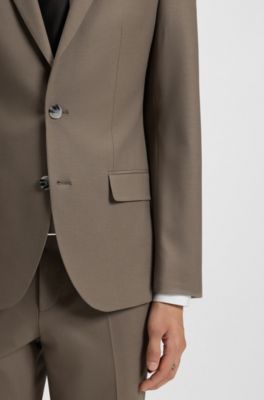 Two-piece slim-fit suit in wool-blend poplin, Brown