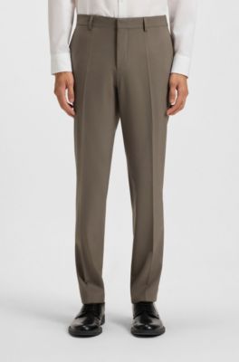 Two-piece slim-fit suit in wool-blend poplin, Brown