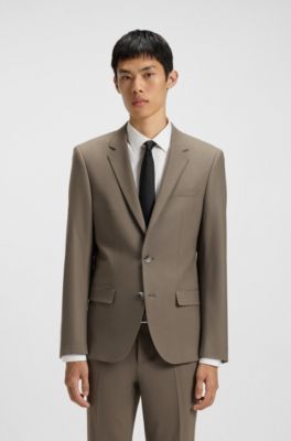 Two-piece slim-fit suit in wool-blend poplin, Brown
