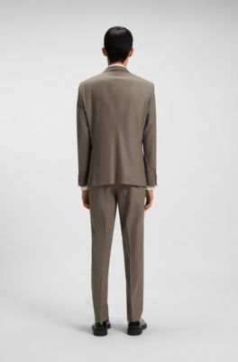 Two-piece slim-fit suit in wool-blend poplin, Brown