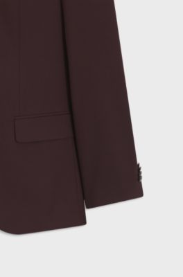 Two-piece slim-fit suit in wool-blend poplin, Dark Brown