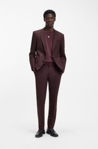Two-piece slim-fit suit in wool-blend poplin, Dark Brown