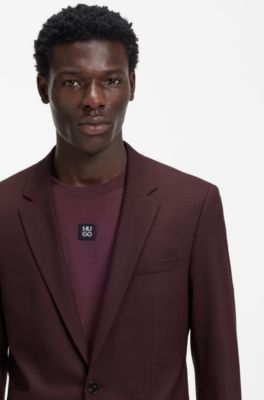 Two-piece slim-fit suit in wool-blend poplin, Dark Brown