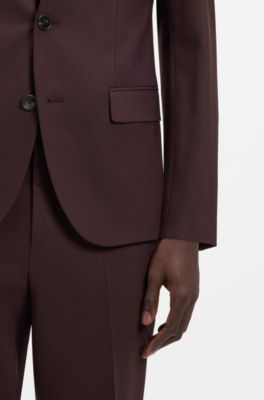 Two-piece slim-fit suit in wool-blend poplin, Dark Brown