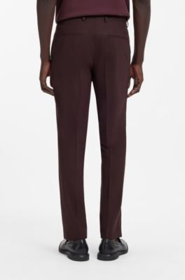 Two-piece slim-fit suit in wool-blend poplin, Dark Brown