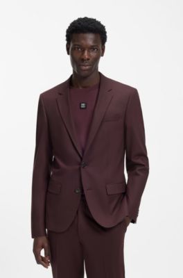 Two-piece slim-fit suit in wool-blend poplin, Dark Brown