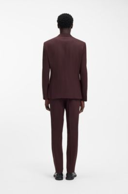 Two-piece slim-fit suit in wool-blend poplin, Dark Brown