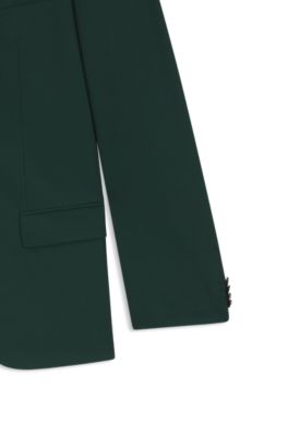 Two-piece slim-fit suit in wool-blend poplin, Dark Green