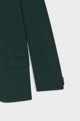 Two-piece slim-fit suit in wool-blend poplin, Dark Green