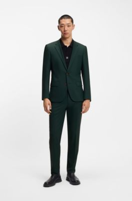 Two-piece slim-fit suit in wool-blend poplin, Dark Green