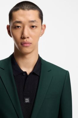 Two-piece slim-fit suit in wool-blend poplin, Dark Green