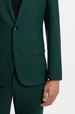 Two-piece slim-fit suit in wool-blend poplin, Dark Green
