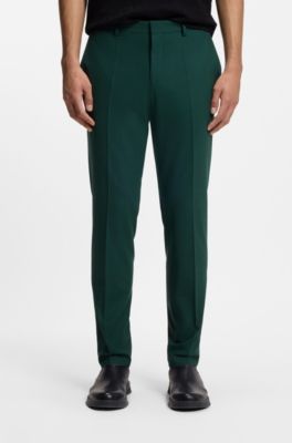 Two-piece slim-fit suit in wool-blend poplin, Dark Green