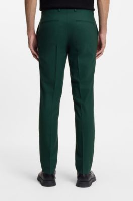Two-piece slim-fit suit in wool-blend poplin, Dark Green