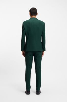 Two-piece slim-fit suit in wool-blend poplin, Dark Green