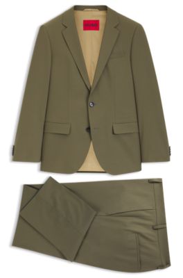 Two-piece slim-fit suit in wool-blend poplin, Khaki