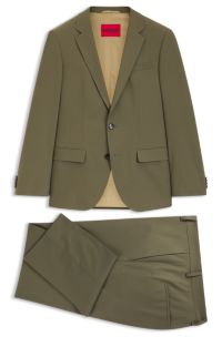 Two-piece slim-fit suit in wool-blend poplin, Khaki