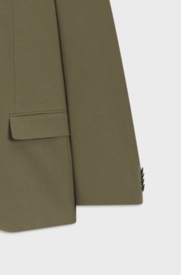 Two-piece slim-fit suit in wool-blend poplin, Khaki