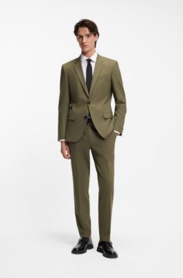 Two-piece slim-fit suit in wool-blend poplin, Khaki