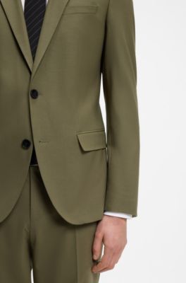 Abito due pezzi slim fit in popeline di misto lana, Kaki