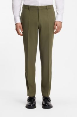 Two-piece slim-fit suit in wool-blend poplin, Khaki