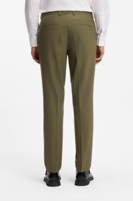 Two-piece slim-fit suit in wool-blend poplin, Khaki