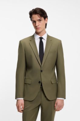 Two-piece slim-fit suit in wool-blend poplin, Khaki