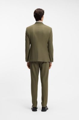 Two-piece slim-fit suit in wool-blend poplin, Khaki