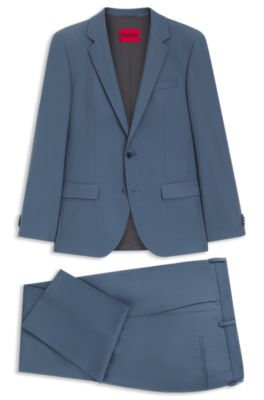 Two-piece slim-fit suit in wool-blend poplin, Light Blue