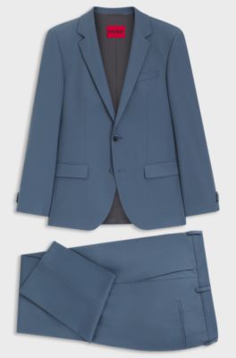 Two-piece slim-fit suit in wool-blend poplin, Light Blue