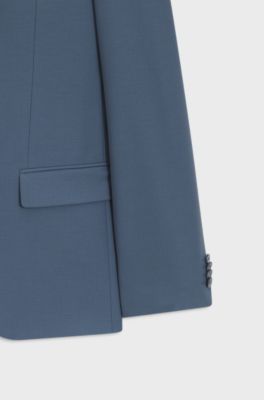 Two-piece slim-fit suit in wool-blend poplin, Light Blue