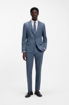 Two-piece slim-fit suit in wool-blend poplin, Light Blue
