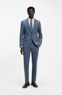 Two-piece slim-fit suit in wool-blend poplin, Light Blue