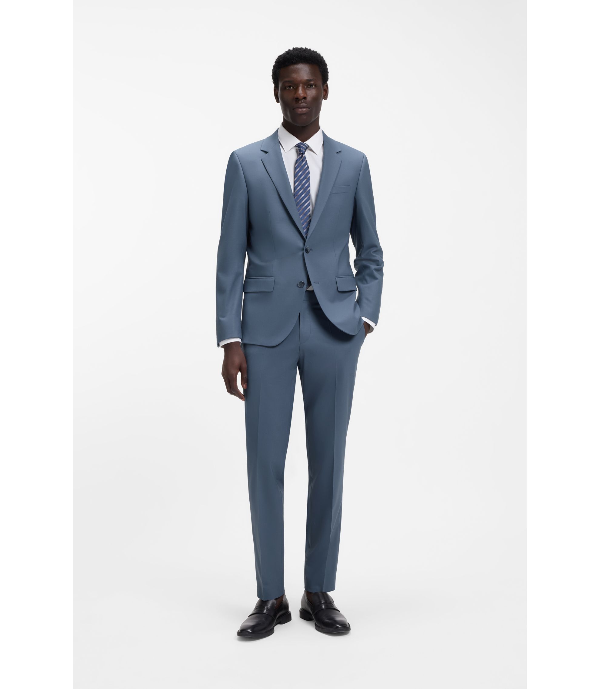 Zweiteiliger Slim-Fit Popeline-Anzug aus Woll-Mix