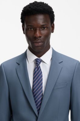 Abito due pezzi slim fit in popeline di misto lana, Celeste