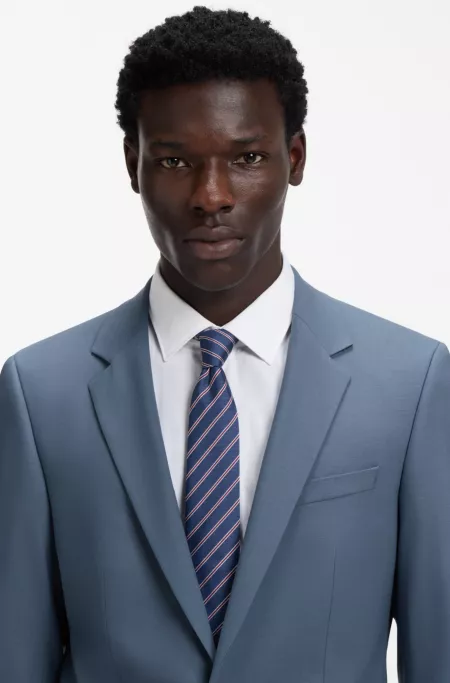 Two-piece slim-fit suit in wool-blend poplin