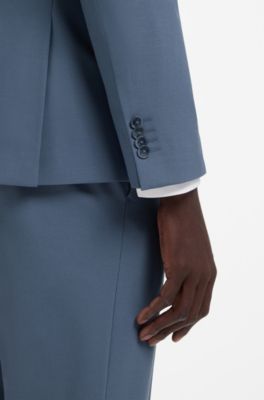 Two-piece slim-fit suit in wool-blend poplin, Light Blue