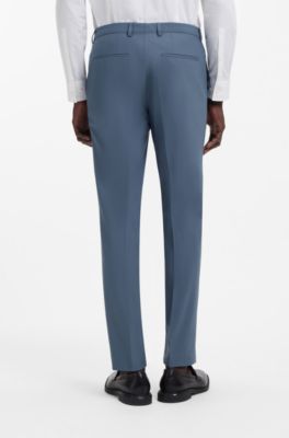 Two-piece slim-fit suit in wool-blend poplin, Light Blue