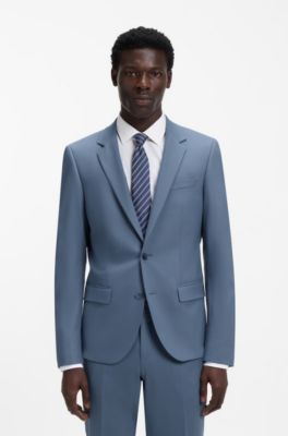Two-piece slim-fit suit in wool-blend poplin, Light Blue