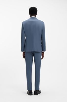 Zweiteiliger Slim-Fit Popeline-Anzug aus Woll-Mix, Hellblau