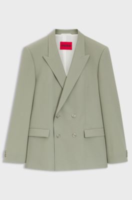 Slim-fit jacket in wool-blend poplin, Light Green