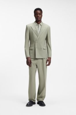 Slim-fit jacket in wool-blend poplin, Light Green