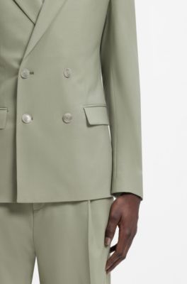 Slim-fit jacket in wool-blend poplin, Light Green