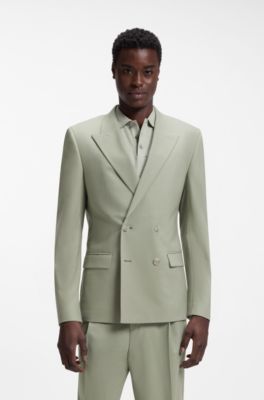 Slim-fit jacket in wool-blend poplin, Light Green