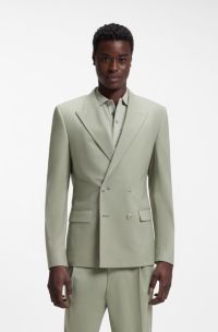 Slim-fit jacket in wool-blend poplin, Light Green