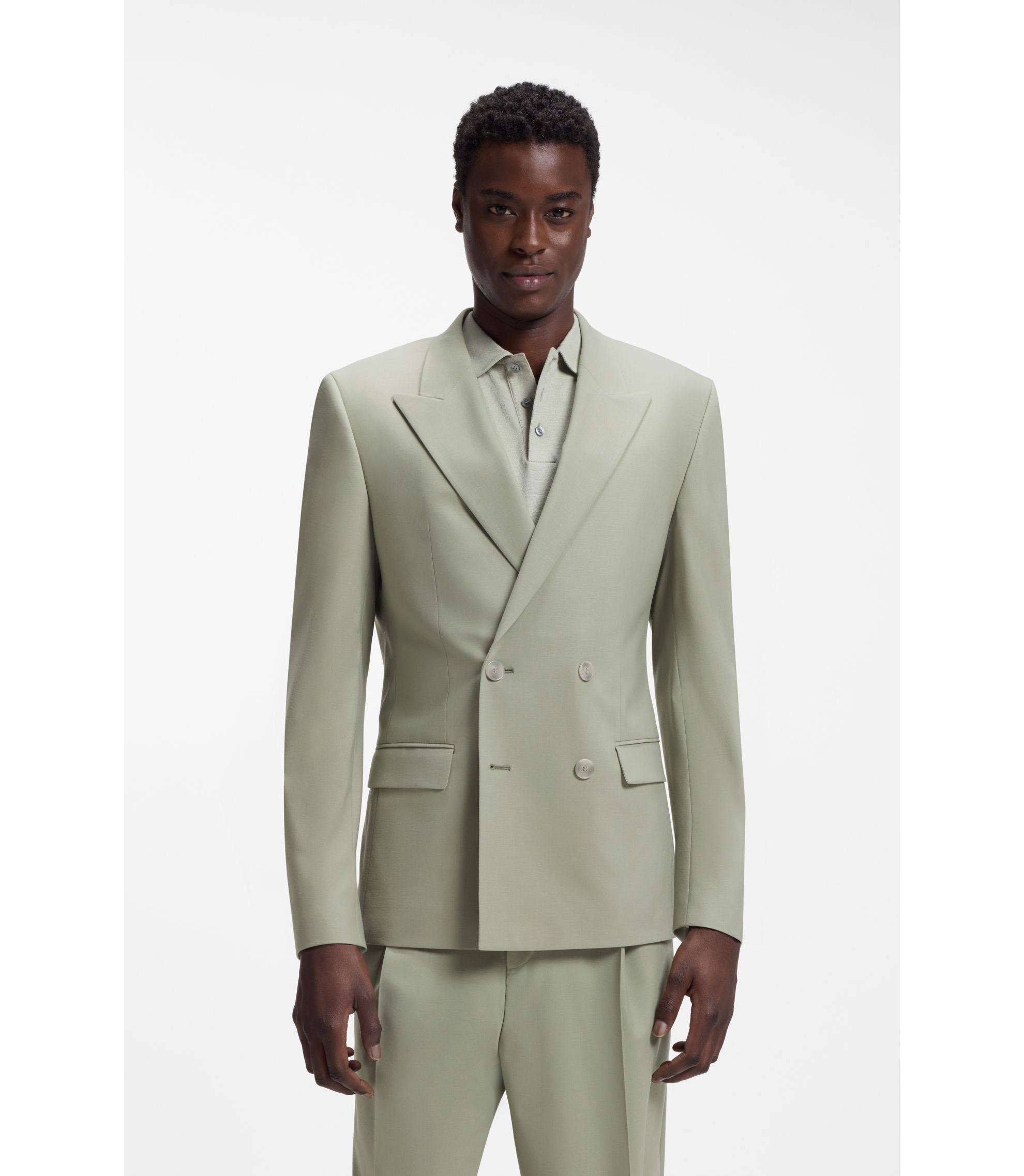 Slim-Fit Jacke aus Woll-Mix mit Popeline-Struktur